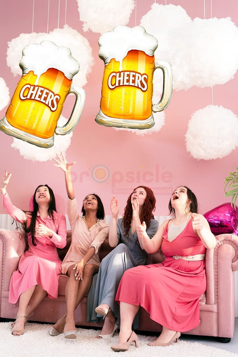 Propsicle 36" Large Helium Foil Beer Mug Balloon with Cheers Text for Birthdays, Anniversaries, or Bachelorette Parties - Golden and White - Pack of 1 - Image 4