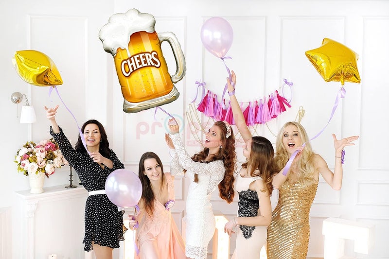 Propsicle 36" Large Helium Foil Beer Mug Balloon with Cheers Text for Birthdays, Anniversaries, or Bachelorette Parties - Golden and White - Pack of 1 - Image 5