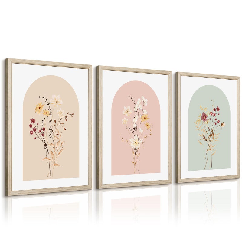 Tanmart Watercolor Flower Wall Art Set of 3 Wildflower Floral Wall Decor Pictures Botanical Canvas Wall Art Vintage Prints Boho Flower Painting Minimalist Floral Poster for Bedroom Room 16x24 Inch Wood Framed - Image 1
