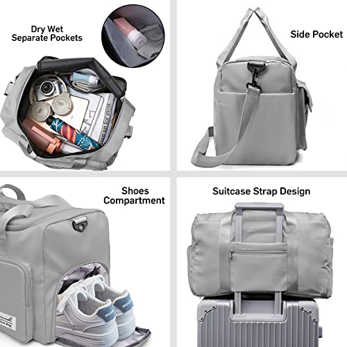 Suruid Sports Gym Duffel Bag with Shoes Compartment and Dry Wet Separated Pocket for Men and Women - Overnight Weekender Training Handbag Yoga Bag - Gray - Image 3