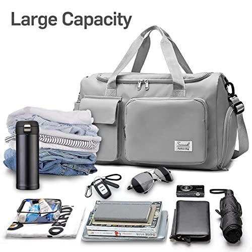 Suruid Sports Gym Duffel Bag with Shoes Compartment and Dry Wet Separated Pocket for Men and Women - Overnight Weekender Training Handbag Yoga Bag - Gray - Image 4