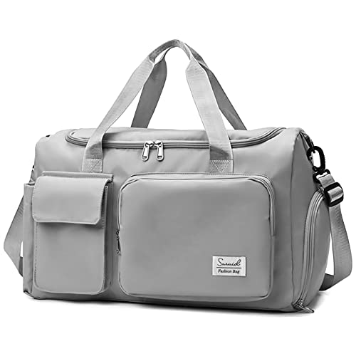 Suruid Sports Gym Duffel Bag with Shoes Compartment and Dry Wet Separated Pocket for Men and Women - Overnight Weekender Training Handbag Yoga Bag - Gray - Image 1