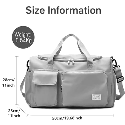 Suruid Sports Gym Duffel Bag with Shoes Compartment and Dry Wet Separated Pocket for Men and Women - Overnight Weekender Training Handbag Yoga Bag - Gray - Image 2