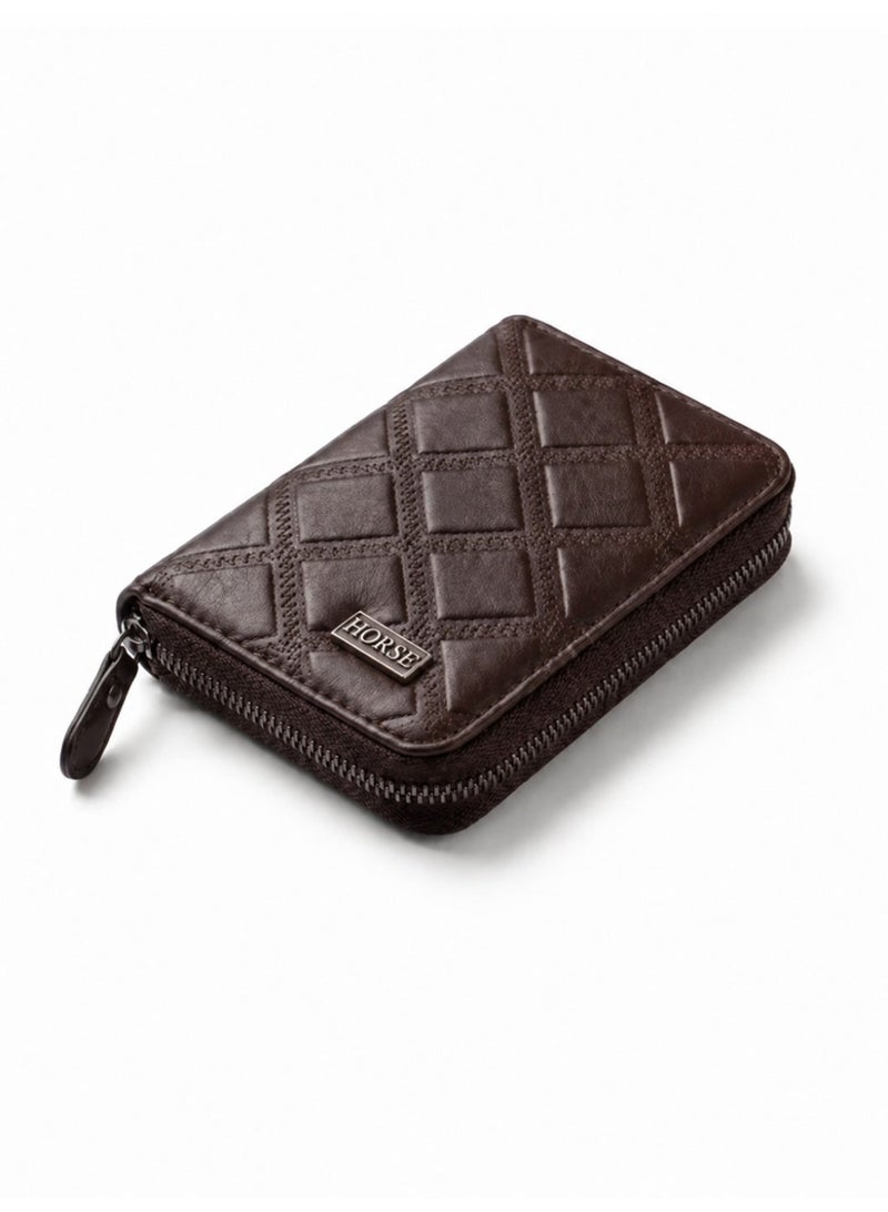 Horse Men's leather wallet with zipper for storing money and cards – Stylish design for everyday use - brown - Image 2