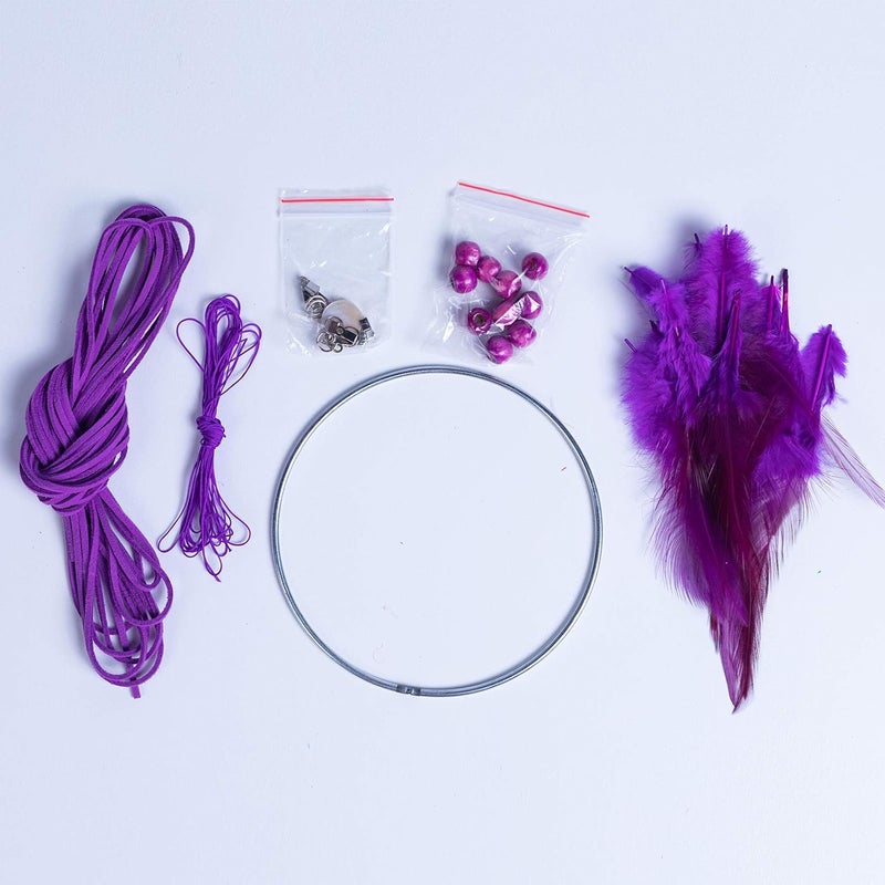 FANDOL DIY Dream Catcher Beginner Kit, Making Dream Catcher Supplies Include Metal Hoop, Feathers, Faux Suede Cord, Thread, Wood Beads (Violet) - Image 2