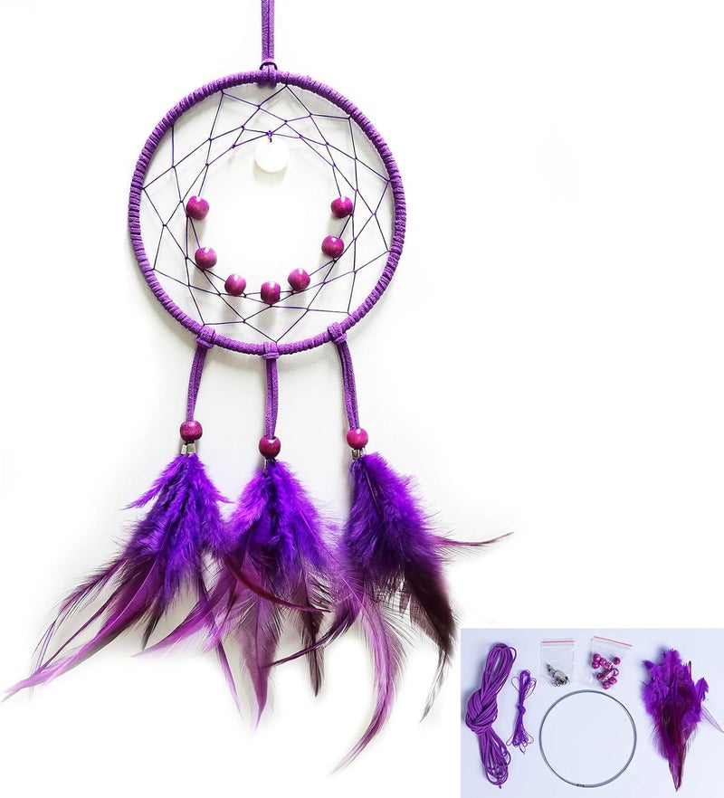 FANDOL DIY Dream Catcher Beginner Kit, Making Dream Catcher Supplies Include Metal Hoop, Feathers, Faux Suede Cord, Thread, Wood Beads (Violet) - Image 1
