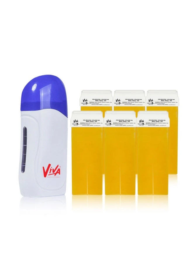 Viva Professional Body Hair Removal Waxing Kit with Depilatory Wax Heater Machine & Honey Wax 6 Pcs Tube