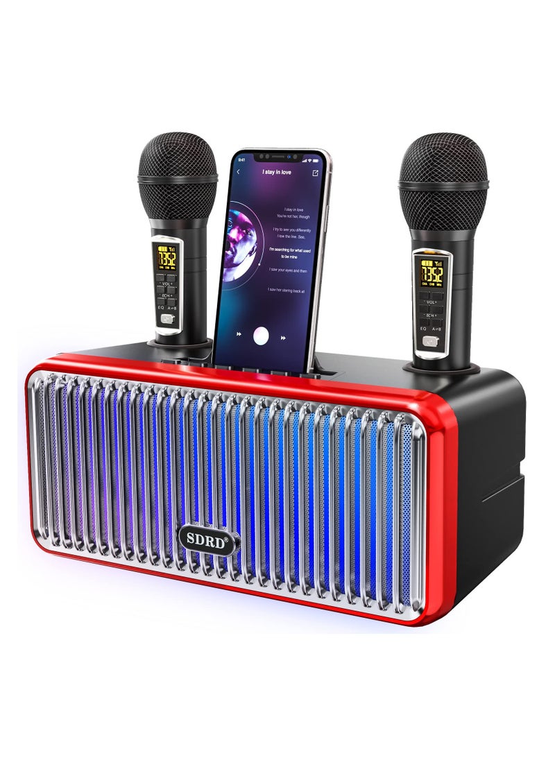 SDRD Karaoke Machine for Adults and Kids,Portable Bluetooth Speaker with 2 UHF Wireless Microphones Karaoke Speaker pa System with Colorful Gradient LED Lights for Home Parties,Wedding  - Image 1