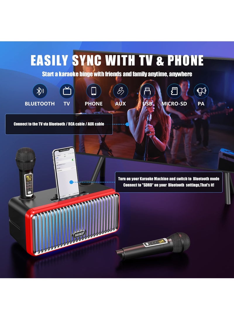 SDRD Karaoke Machine for Adults and Kids,Portable Bluetooth Speaker with 2 UHF Wireless Microphones Karaoke Speaker pa System with Colorful Gradient LED Lights for Home Parties,Wedding  - Image 2
