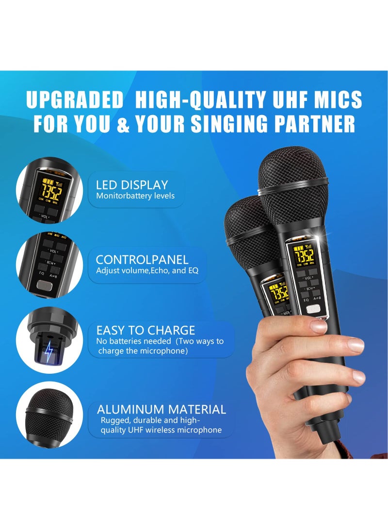 SDRD Karaoke Machine for Adults and Kids,Portable Bluetooth Speaker with 2 UHF Wireless Microphones Karaoke Speaker pa System with Colorful Gradient LED Lights for Home Parties,Wedding  - Image 4