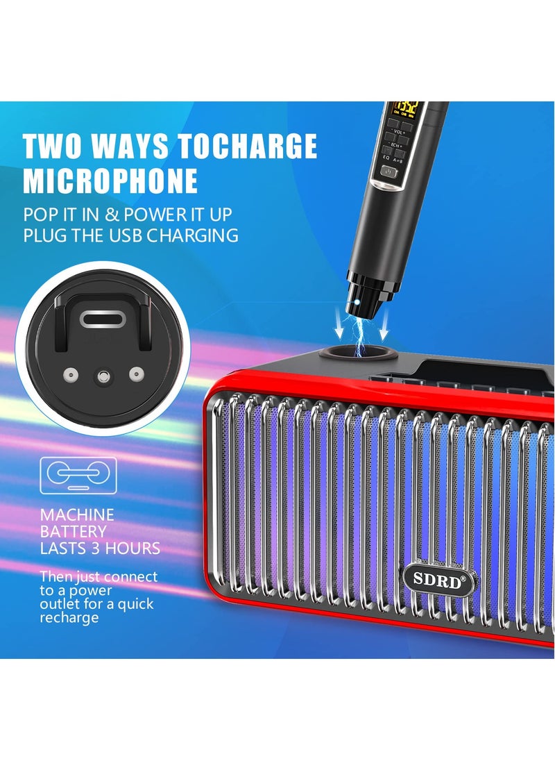 SDRD Karaoke Machine for Adults and Kids,Portable Bluetooth Speaker with 2 UHF Wireless Microphones Karaoke Speaker pa System with Colorful Gradient LED Lights for Home Parties,Wedding  - Image 5