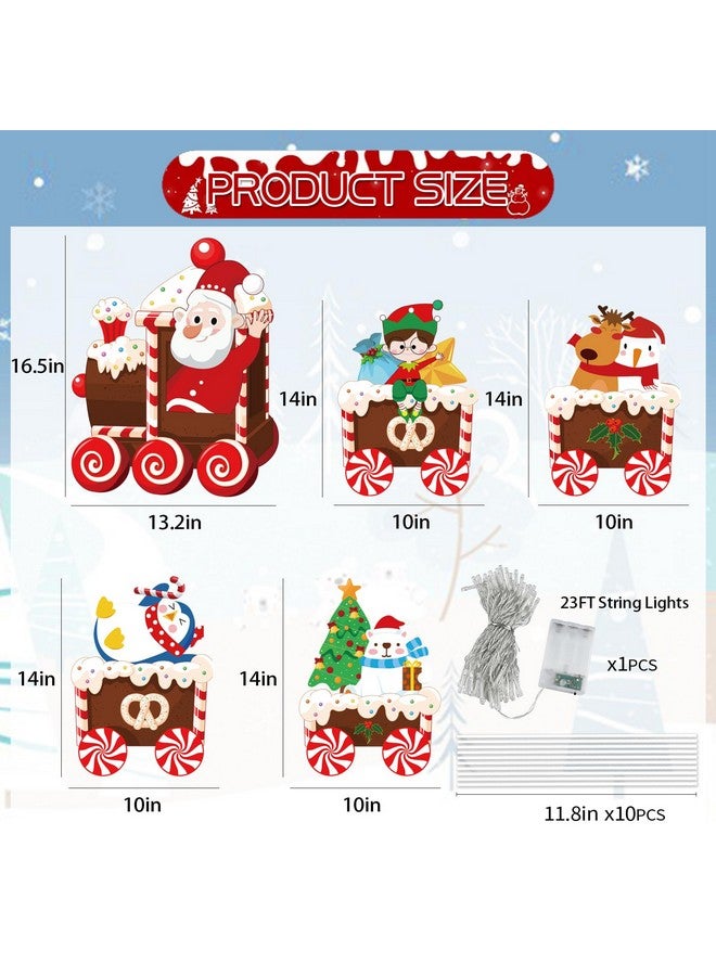 OuMuaMua Christmas Train Decorations Yard Signs with LED Lights - Christmas Tree Santa Elf Snowman Train Set Lawn Signs with Stakes for Holiday Xmas Lawn Garden Yard Decorations Outdoor, 5 Pack  - Image 3
