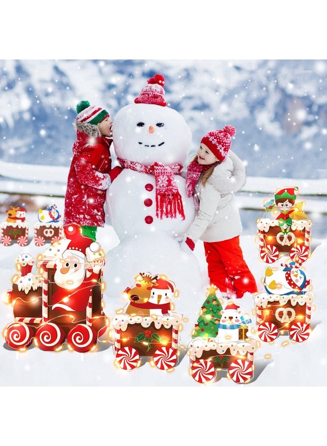 OuMuaMua Christmas Train Decorations Yard Signs with LED Lights - Christmas Tree Santa Elf Snowman Train Set Lawn Signs with Stakes for Holiday Xmas Lawn Garden Yard Decorations Outdoor, 5 Pack  - Image 2