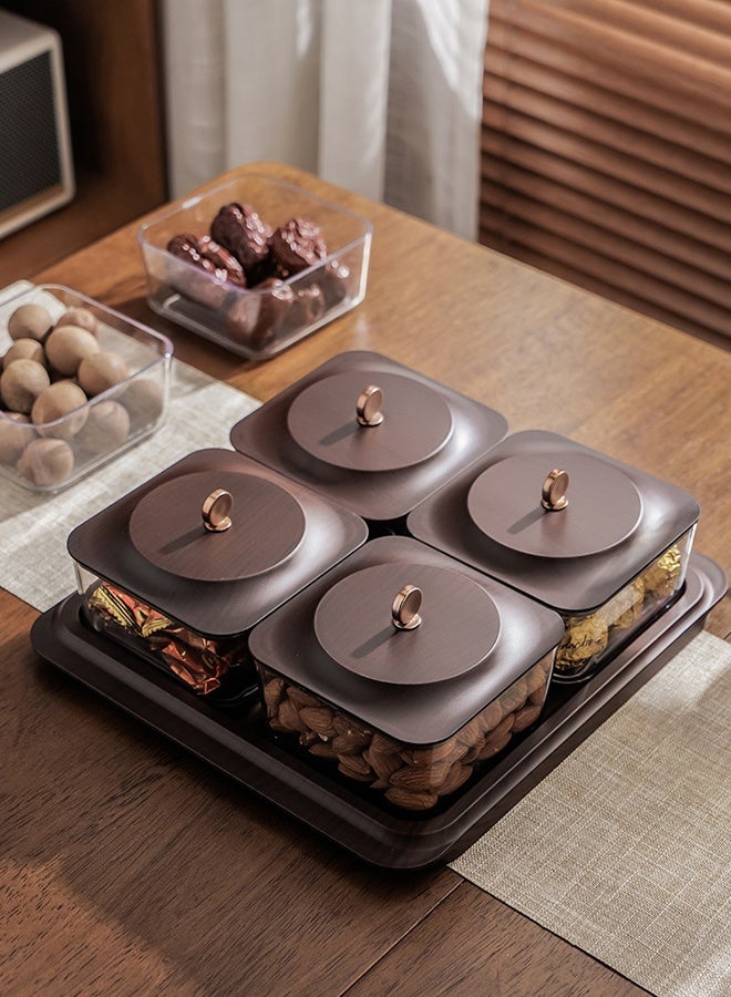 طبق تقديم المكسرات والحلويات بـ 4 أقسام، أطباق تقديم الوجبات الخفيفة المقسمة، صينية تقديم الوجبات الخفيفة مع غطاء، مضادة للغبار والرطوبة، قابلة للفصل، مع صينية، للفواكه والمكسرات والوجبات الخفيفة والحلويات والتوابل - Image 1