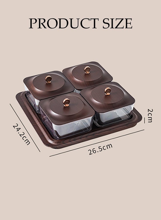 طبق تقديم المكسرات والحلويات بـ 4 أقسام، أطباق تقديم الوجبات الخفيفة المقسمة، صينية تقديم الوجبات الخفيفة مع غطاء، مضادة للغبار والرطوبة، قابلة للفصل، مع صينية، للفواكه والمكسرات والوجبات الخفيفة والحلويات والتوابل - Image 2