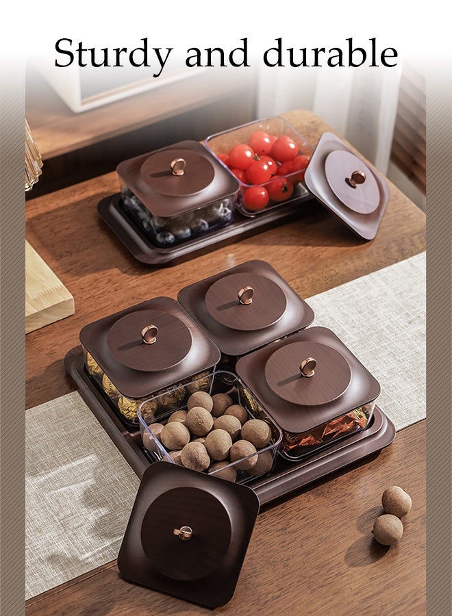 طبق تقديم المكسرات والحلويات بـ 4 أقسام، أطباق تقديم الوجبات الخفيفة المقسمة، صينية تقديم الوجبات الخفيفة مع غطاء، مضادة للغبار والرطوبة، قابلة للفصل، مع صينية، للفواكه والمكسرات والوجبات الخفيفة والحلويات والتوابل - Image 4