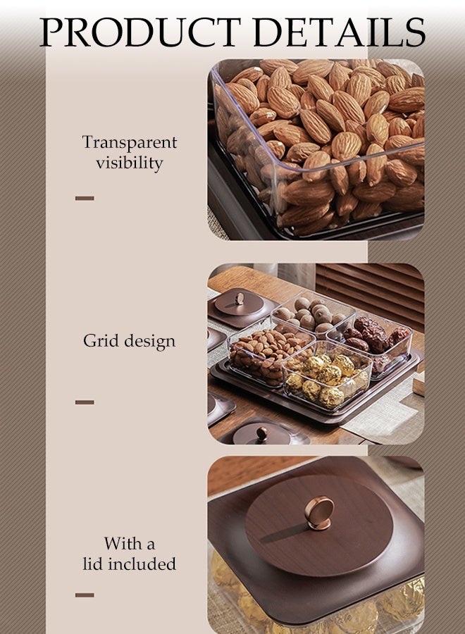 طبق تقديم المكسرات والحلويات بـ 4 أقسام، أطباق تقديم الوجبات الخفيفة المقسمة، صينية تقديم الوجبات الخفيفة مع غطاء، مضادة للغبار والرطوبة، قابلة للفصل، مع صينية، للفواكه والمكسرات والوجبات الخفيفة والحلويات والتوابل - Image 3