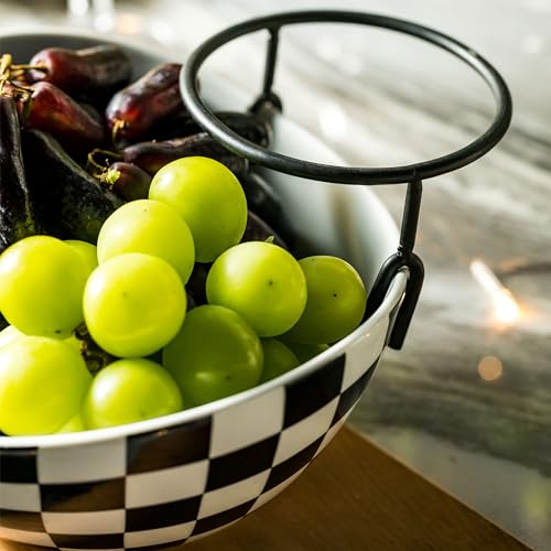 Miamolo Tiered Serving Bowls Chip and Dip Serving Set with Stand, Ceramic Appetizer Serving Dishes Platters and Trays for Parties Entertaining - Checkered Kitchen Decor - Image 5
