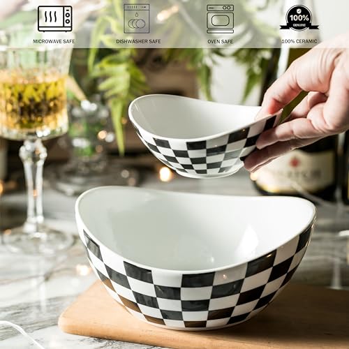 Miamolo Tiered Serving Bowls Chip and Dip Serving Set with Stand, Ceramic Appetizer Serving Dishes Platters and Trays for Parties Entertaining - Checkered Kitchen Decor - Image 3