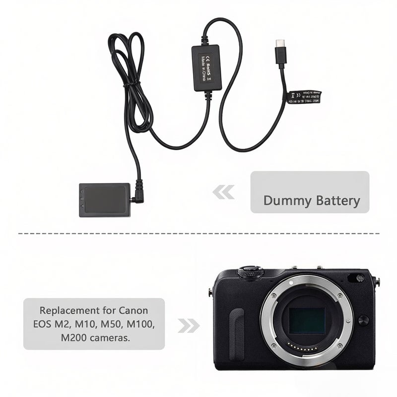 PD USB Type-C Cable to DR-E12 Dummy Battery DC Coupler LP-E12 Replacement for Canon EOS M2 M10 M50 M100 M200 Cameras - Image 3
