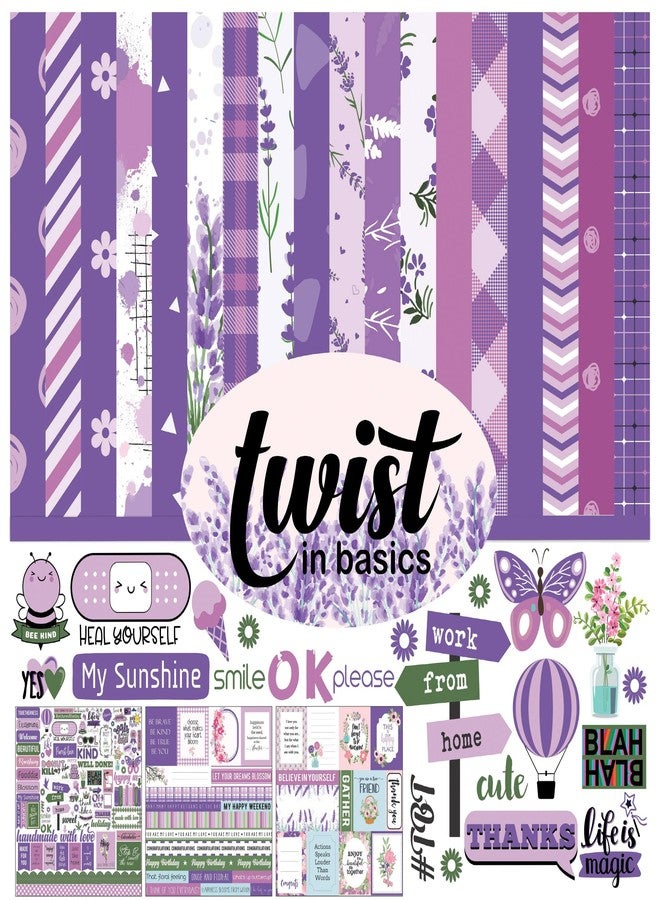 Inkdotpot Twist in Basics Collection Double,Sided Scrapbook Paper Kit Cardstock 12"x12" Card Making Paper Pack of with Sticker Sheet - 16 Pages - Lavender & Lilacs - Image 1