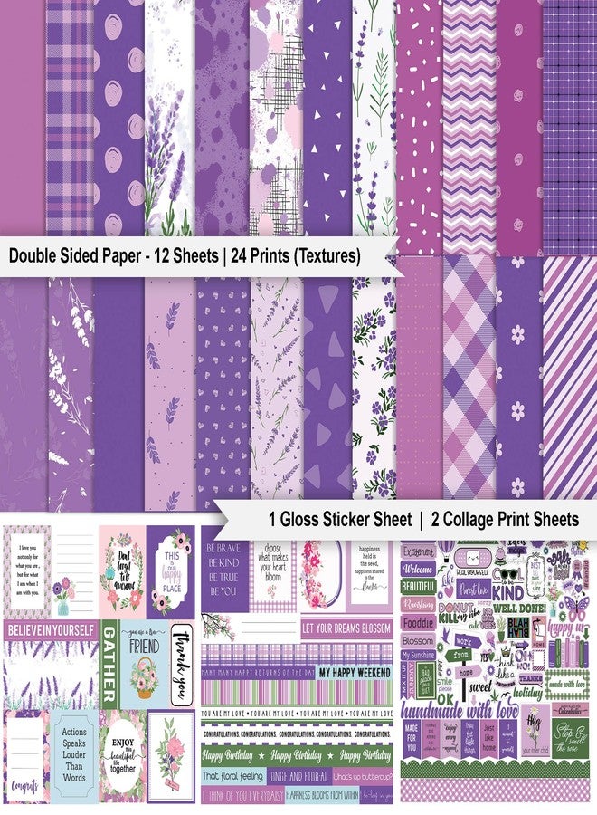 Inkdotpot Twist in Basics Collection Double,Sided Scrapbook Paper Kit Cardstock 12"x12" Card Making Paper Pack of with Sticker Sheet - 16 Pages - Lavender & Lilacs - Image 2
