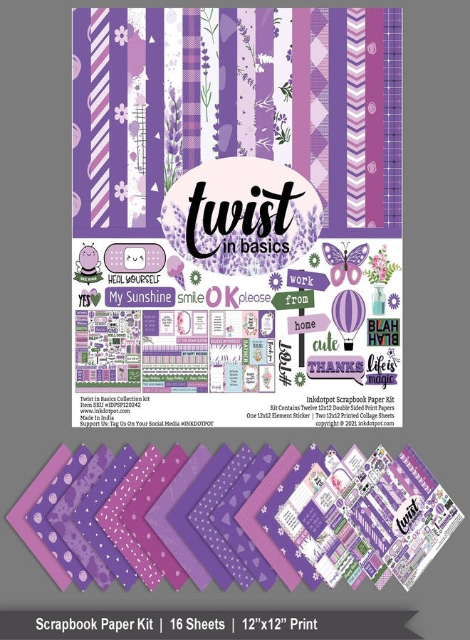 Inkdotpot Twist in Basics Collection Double,Sided Scrapbook Paper Kit Cardstock 12"x12" Card Making Paper Pack of with Sticker Sheet - 16 Pages - Lavender & Lilacs - Image 3