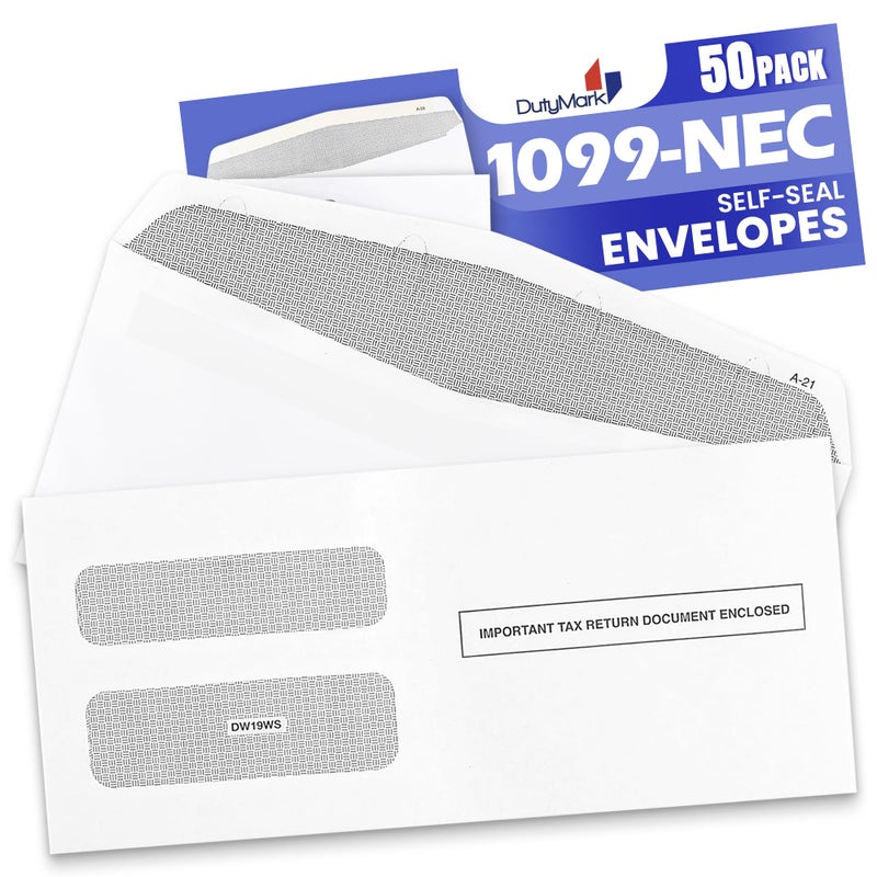 Dutymark 50 1099 NEC Tax Form Envelopes 2025, Designed for Printed 1099 NEC Forms, 3 13/16â€™â€™ x 8 7/8 Self-Seal, Double-Window, Security Tinted, 50 Nec Self-Seal Envelopes - Image 2