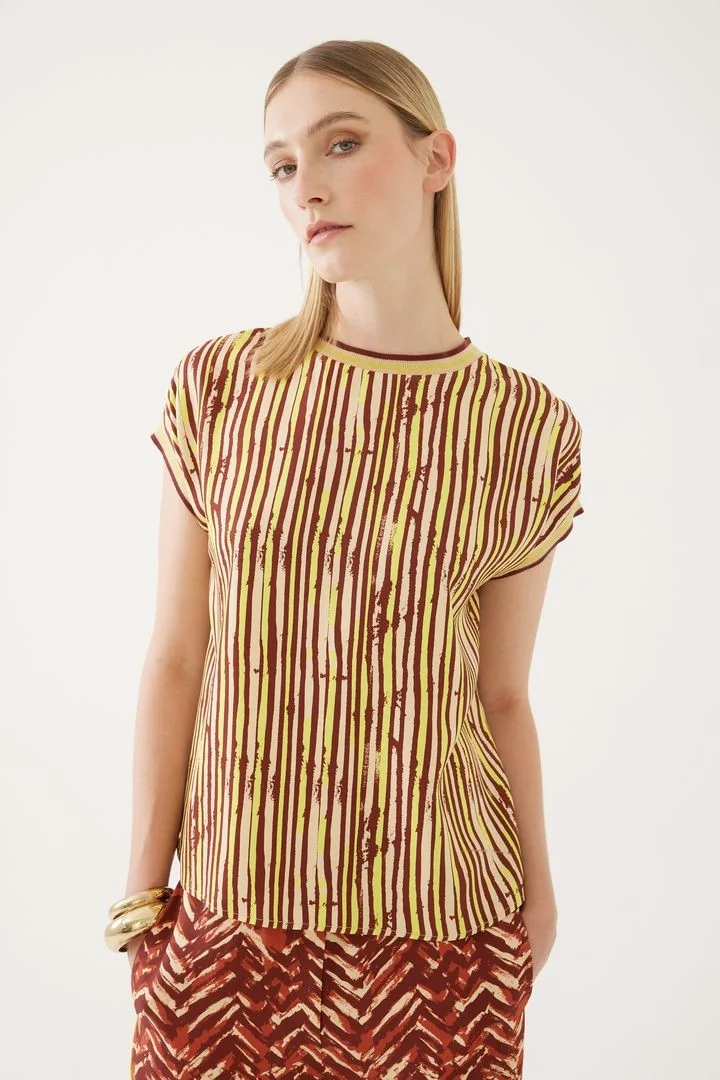 EXQUISE Striped Blouse with Dropped Sleeves