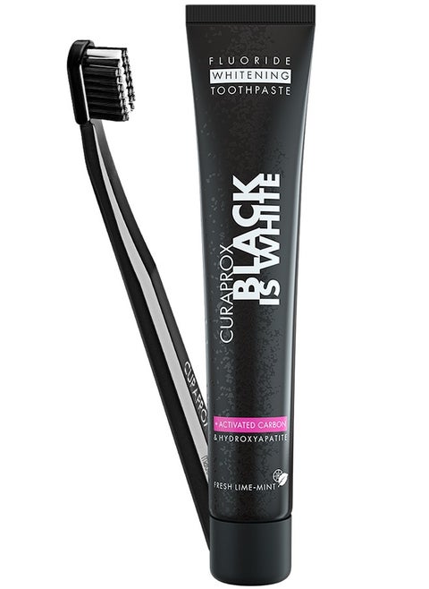 Curaprox Black is White Toothpaste, 90ml + CS 5460 Ultra-Soft Toothbrush - Activated Charcoal Whitening Toothpaste Set, 2 Count (Pack of 1)