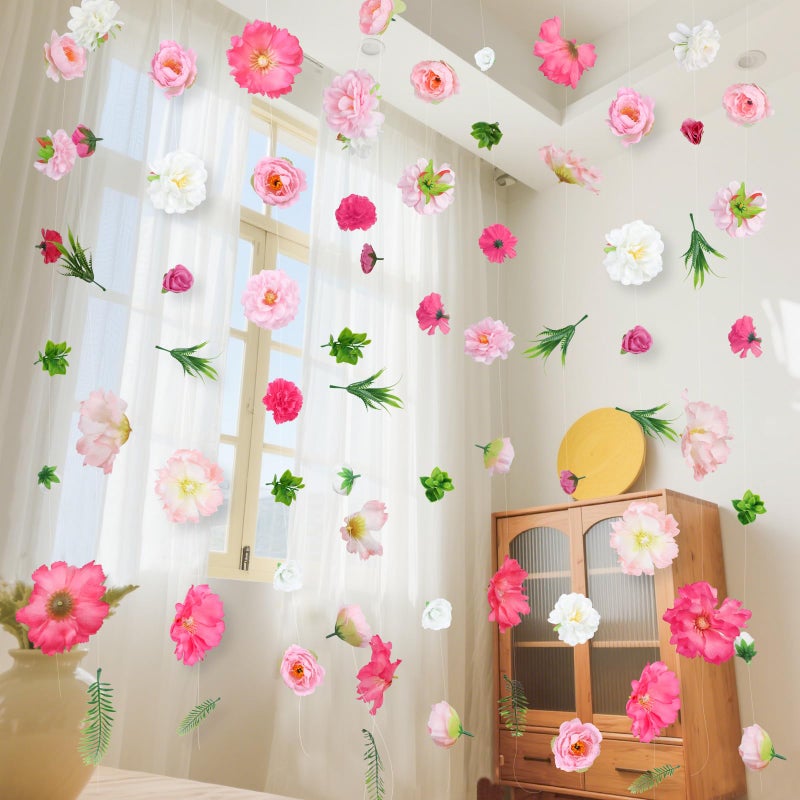 K KUMEED 8 PCS Artificial Flowers Hanging DecorationsPink Hanging Flowers Garland with Hooks Spring Party Decorations for Wedding Party Background Birthday Baby Shower Home Birthday Decorations