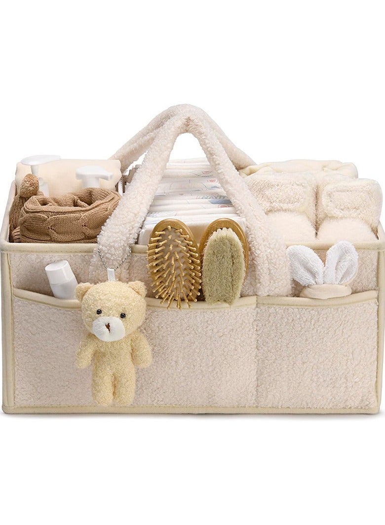Baby diaper basket, diaper storage basket, environmentally friendly plush material, newborn gift registry and baby supplies list, compartment design, 38*25.4*18 cm, beige  - Image 1