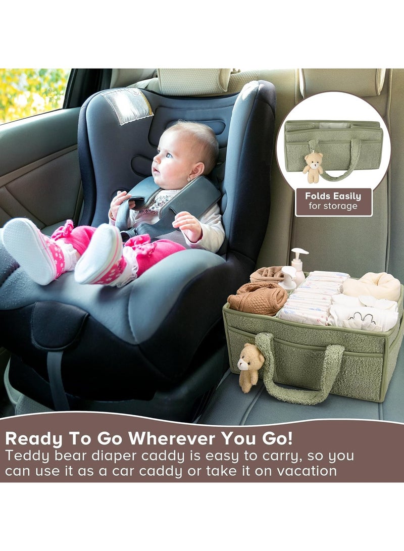 Baby diaper basket, diaper storage basket, environmentally friendly plush material, newborn gift registry and baby supplies list, compartment design, 38*25.4*18 cm, beige  - Image 3