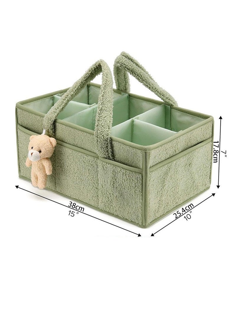 Baby diaper basket, diaper storage basket, environmentally friendly plush material, newborn gift registry and baby supplies list, compartment design, 38*25.4*18 cm, beige  - Image 5