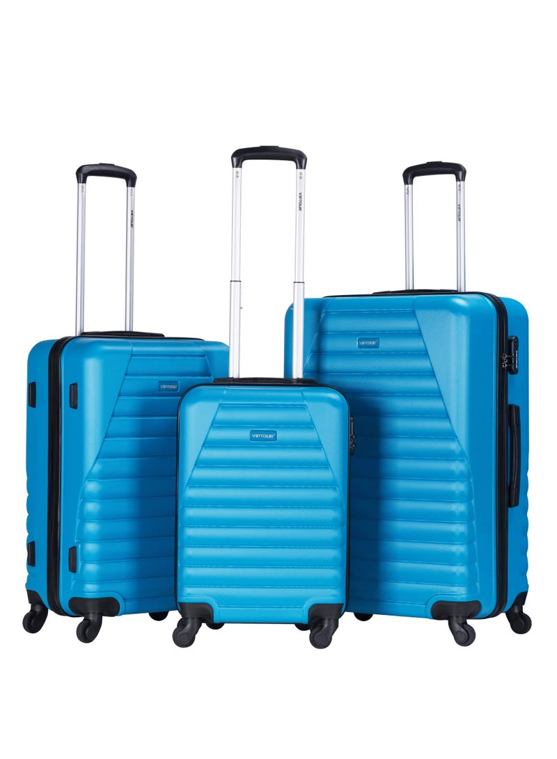 VIPTOUR ABS Material 3-Piece Hard Case Trolley Luggage Set, 4 Quiet 360° Spinner Wheels Suitcase With Combination Lock, Small (2.5kg), Medium (3kg), Large (3.8kg) (20''/24''/28'') - Blue - Image 1