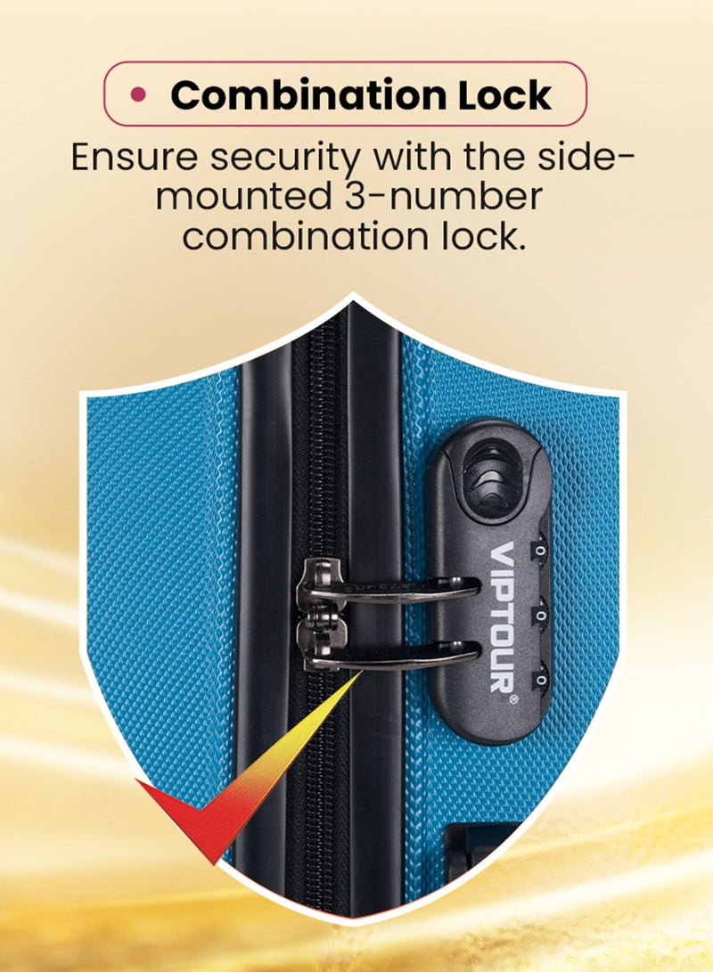 VIPTOUR ABS Material 3-Piece Hard Case Trolley Luggage Set, 4 Quiet 360° Spinner Wheels Suitcase With Combination Lock, Small (2.5kg), Medium (3kg), Large (3.8kg) (20''/24''/28'') - Blue - Image 3