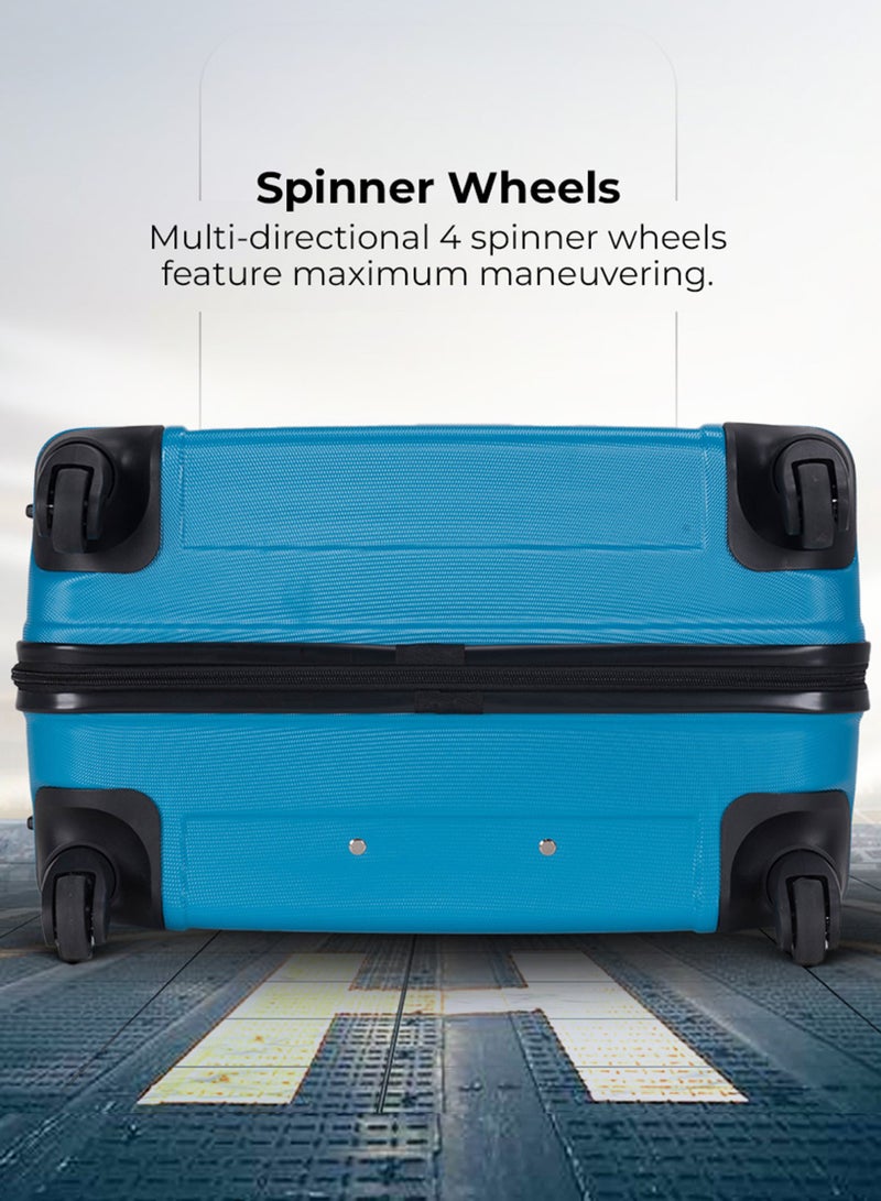 VIPTOUR ABS Material 3-Piece Hard Case Trolley Luggage Set, 4 Quiet 360° Spinner Wheels Suitcase With Combination Lock, Small (2.5kg), Medium (3kg), Large (3.8kg) (20''/24''/28'') - Blue - Image 4