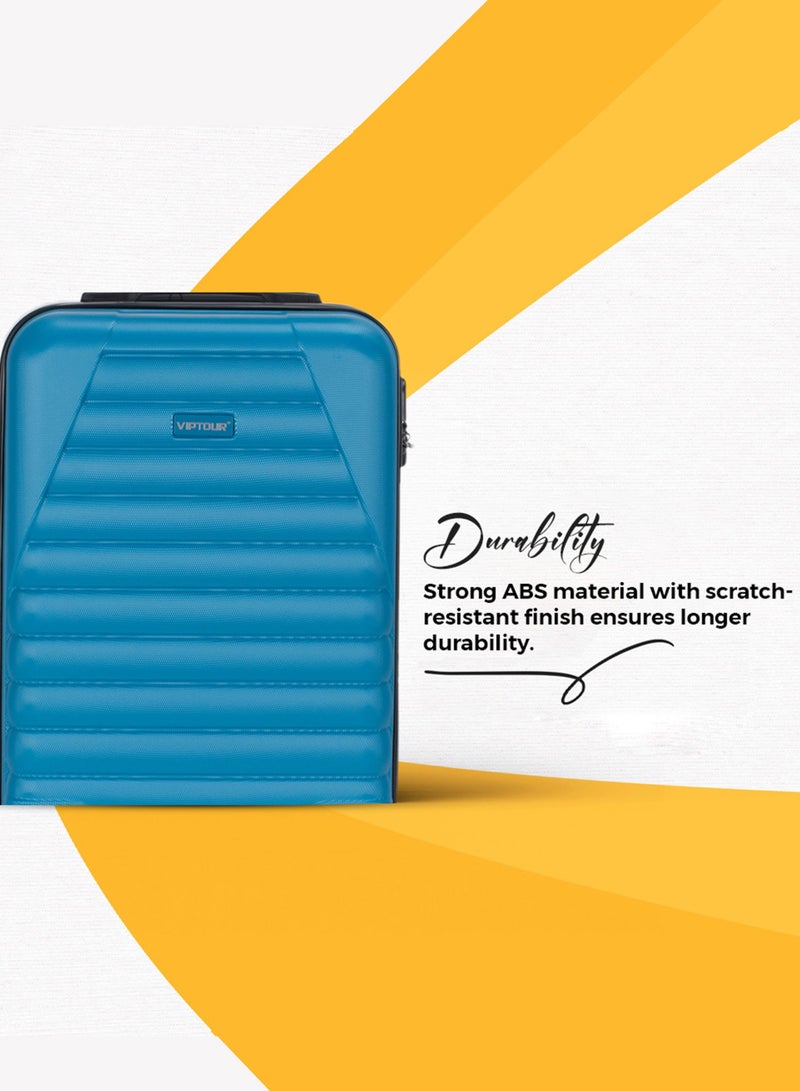 VIPTOUR ABS Material 3-Piece Hard Case Trolley Luggage Set, 4 Quiet 360° Spinner Wheels Suitcase With Combination Lock, Small (2.5kg), Medium (3kg), Large (3.8kg) (20''/24''/28'') - Blue - Image 5