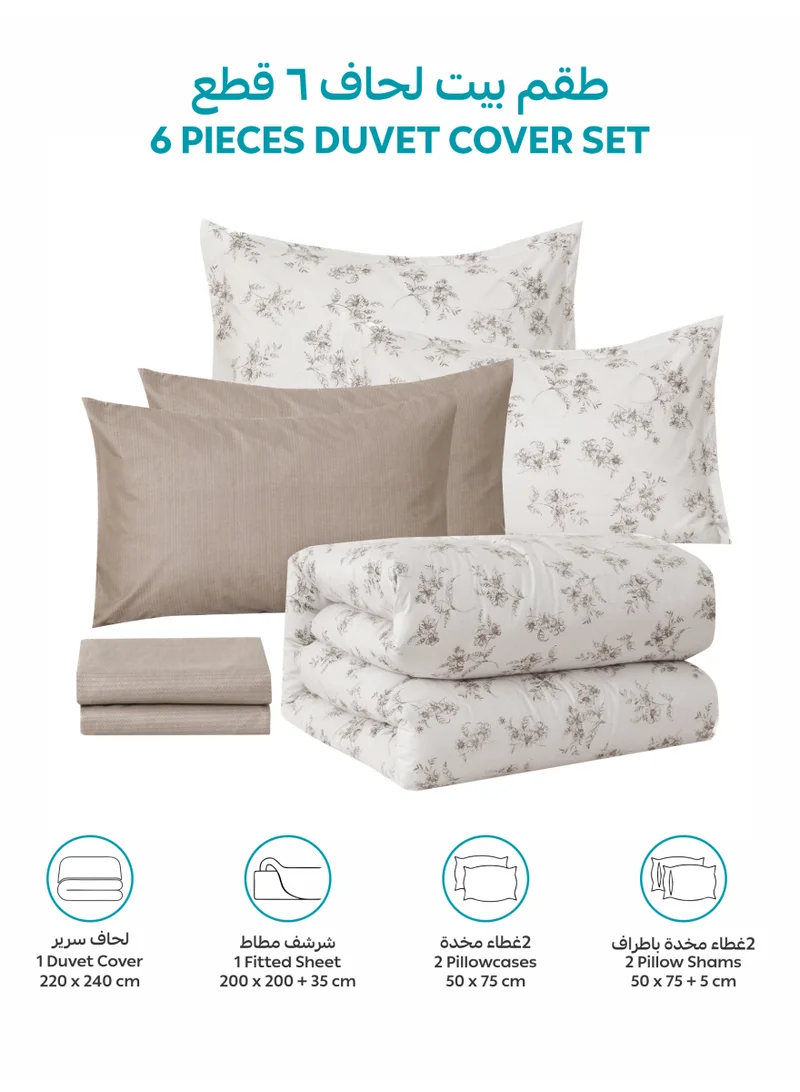 Donetella KING (200x200 cm) Printed Duvet Set, King Size Fits 200x200 cm - 6-Pcs Bed Set, Brushed Microfiber Fabric - 1 Duvet Cover, 1 Fitted Sheet, 2 Pillow Shams, 2 Pillowcases (Filler Not Included)  | Best Price UAE