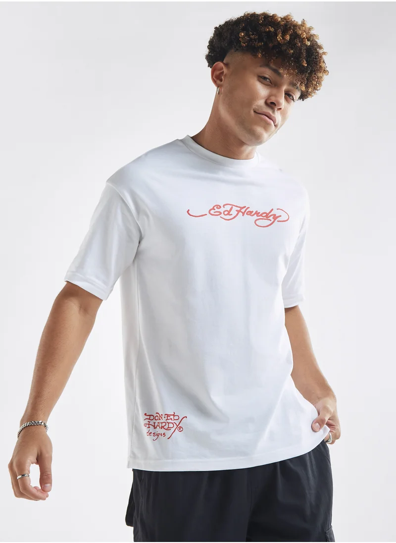FAV Logo Print Crew Neck T-shirt with Short Sleeves