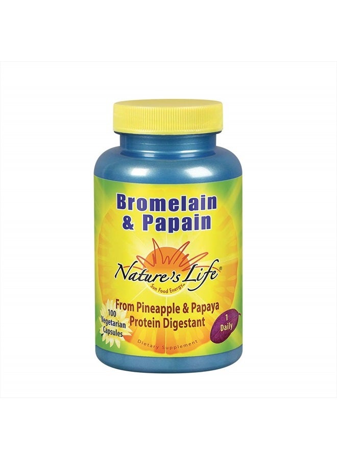Nature's Life Bromelain & Papain | Proteolytic Enzymes for Digestive Support & Comfort | from Pineapple & Papaya | 250mg Ea | 100 Vegetarian Capsules - Image 1