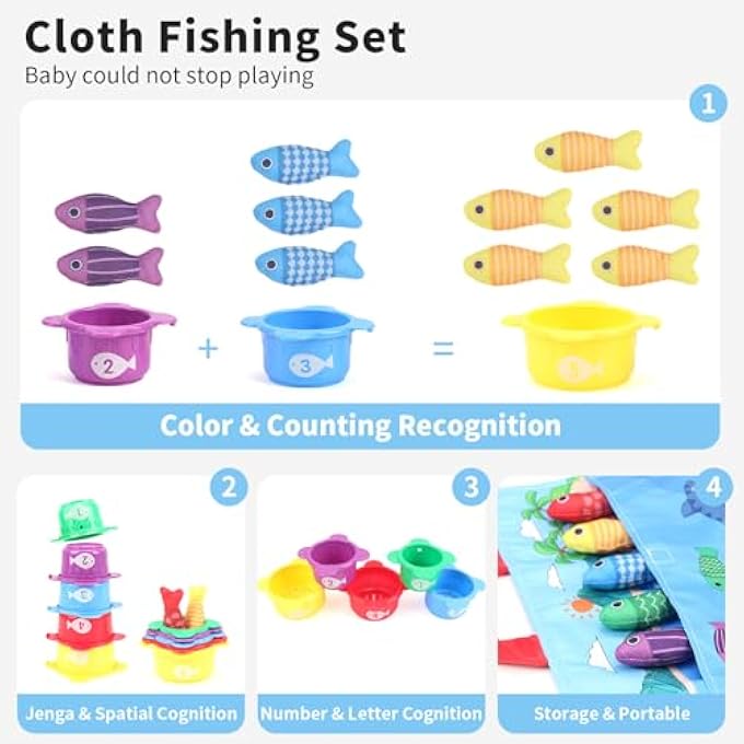 MONTESSORI SENSORY TOYS FOR BABIES 6-12 MONTHS, SOFT CLOTH FISHING GAME FOR TODDLERS 1-2 YEARS, EARLY LEARNING GIFT FOR 2 YEAR OLDS - Image 3