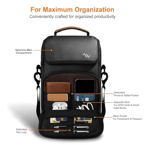 PAZZO PU Leather Premium Professional Messenger Bag | Upto 14" | Water Resistant| Multiple Organisers|Travel Office Bag for Men & Women| Unisex College Sling Cross Body Shoulder Bag for Boys and Girls - Image 3