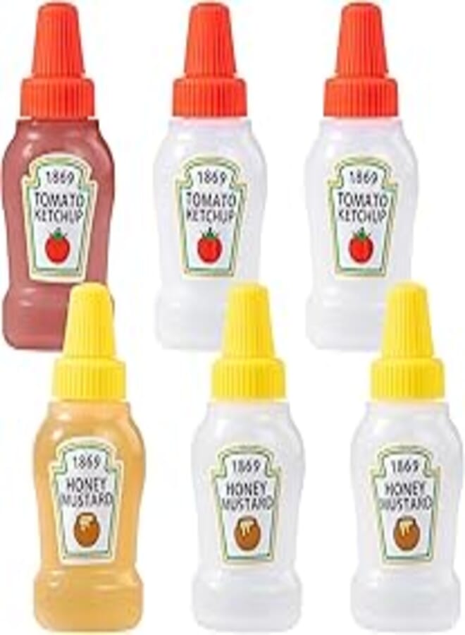 RAYNAG 6 Pack Mini Ketchup Bottles 25ml Mustard Squeeze Bottle Portable Condiment Containers Refillable Honey Sauce Salad Dressing Dispensers Jars for Kids Adults Lunch Bento Box BBQ Camping Travel