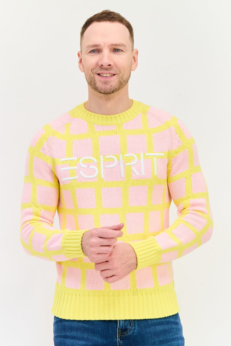 ESPRIT Men Ribbed Neck Embroidered Logo Knitted Sweater, Multicolor - Image 1