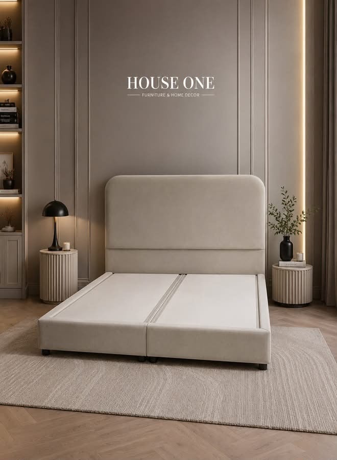 House One Leen | Velvet Bed Frame - Beige - Image 1