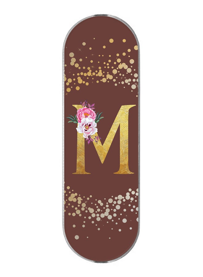 Stylizedd 3-In-1 Universal Mobile Phone Grip Holder- Custom Monogram Initial Letter Floral Pattern Alphabet - M (Brown)
