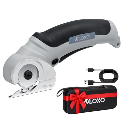 VLOXO Cordless Cardboard Cutter, Electric Scissors with Safety Lock 4.2V Power Box Cutter Multi-Cutting Tools, Rechargeable Electric Scissors for Cardboard Leather Carpet with Storage Box Grey - Image 1