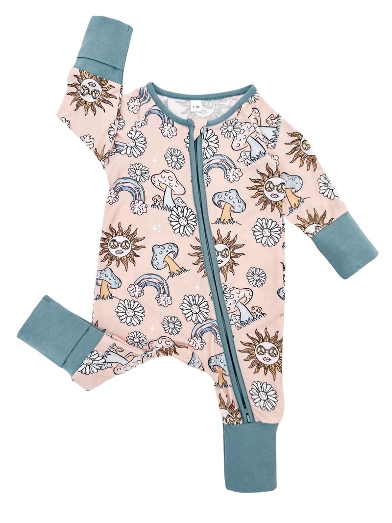 Bow Dream Baby Bamboo Rayon Romper Girl Footless Viscose Newborn Infant Footie Outfits Mitten Cuffs Toddler Boy Clothes White Sun Mushroom 18-24 Months - Image 3