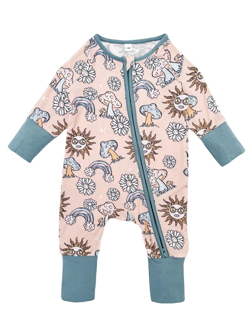 Bow Dream Baby Bamboo Rayon Romper Girl Footless Viscose Newborn Infant Footie Outfits Mitten Cuffs Toddler Boy Clothes White Sun Mushroom 18-24 Months - Image 2